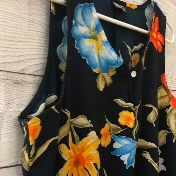 NY&Co Floral Watercolor Print Tank Dress VTG 90s Navy Blue Orange Yellow Size 8 - Picture 6 of 16